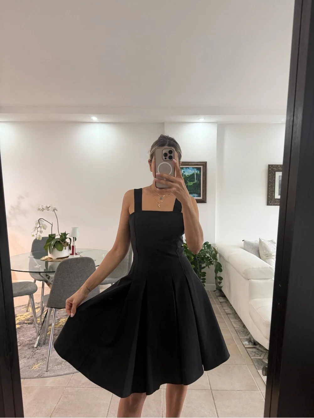 A/X Armani Exchange Black Square-Neck Fit & Flare Midi Dress - Picture 3 of 8